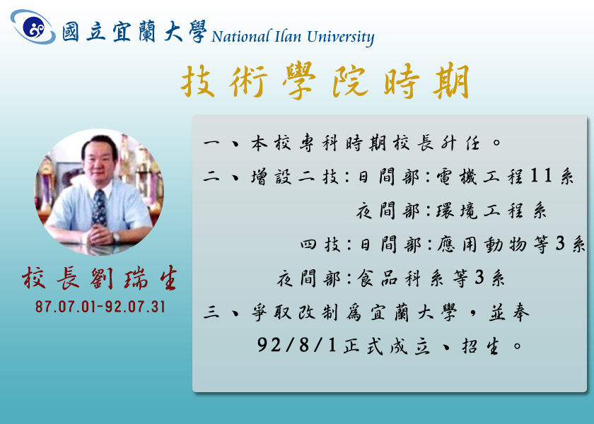 技術學院時期，校長劉瑞生