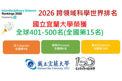 國立宜蘭大學躋身 THE 跨領域科學排名 【全球第401-500名】圖片